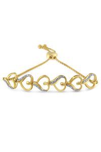 Plated Diamond Accent Heart Link Bolo Bracelet